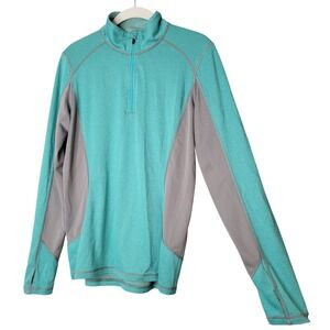 LL‎ Bean 1/4 Zip Women's Size M Teal Gray Pullover Wool Blend Outdoor Gorpcore
